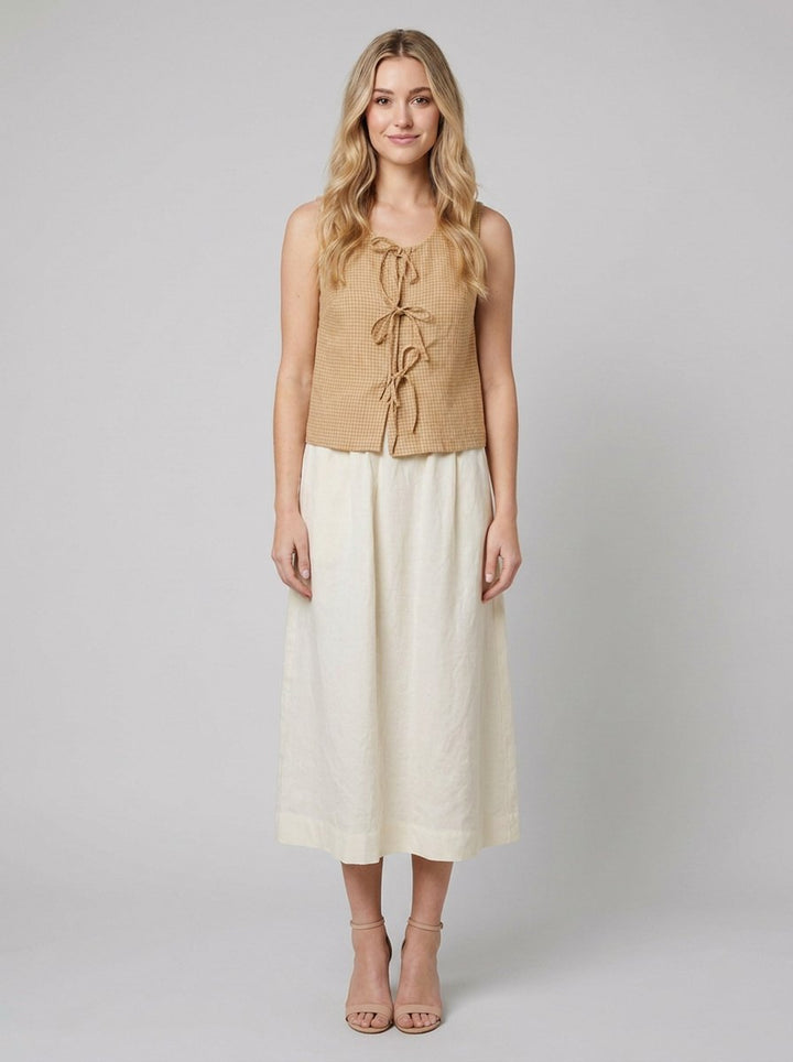 Mira linen tie-front top tan front