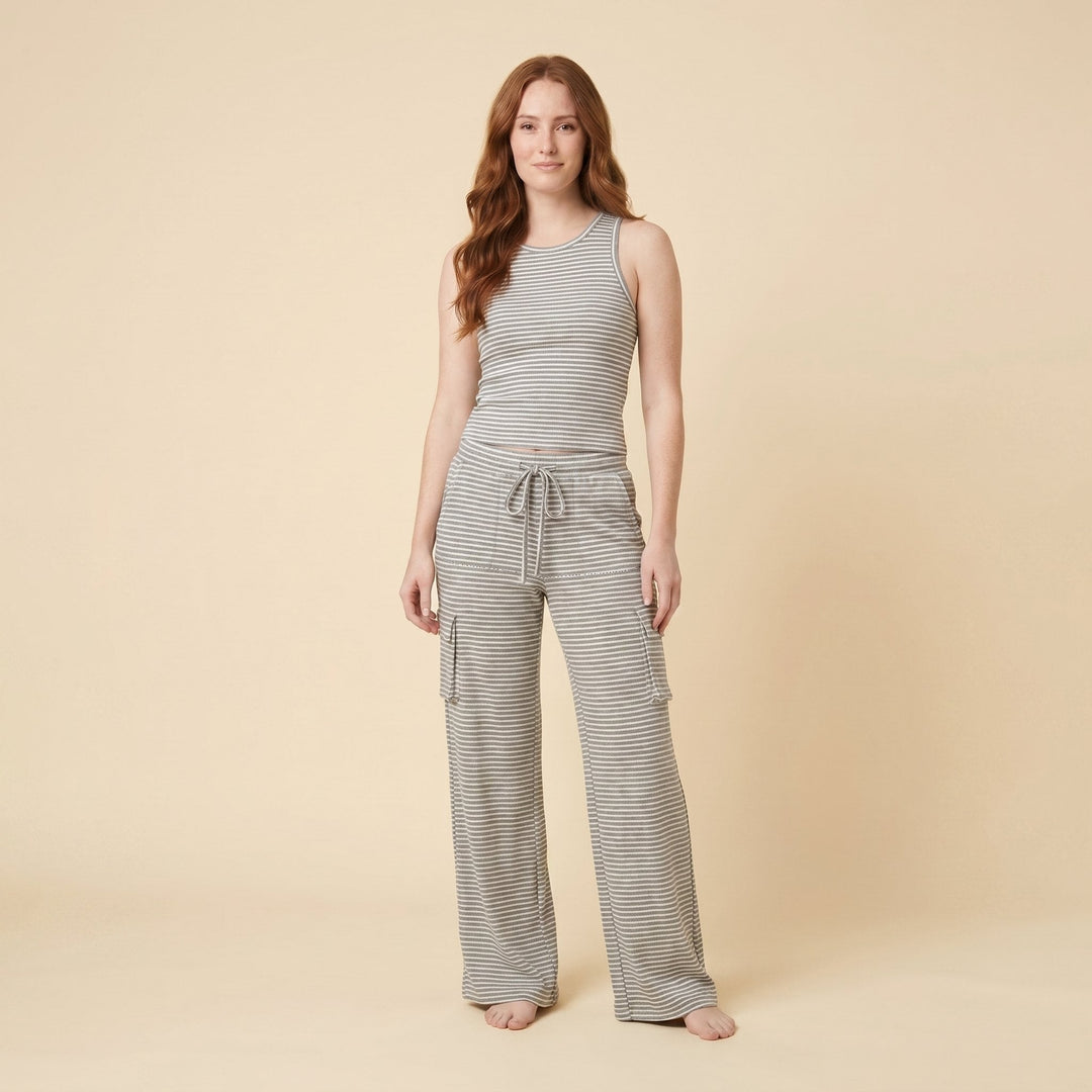 Mira gray ribbed loungewear set front on model