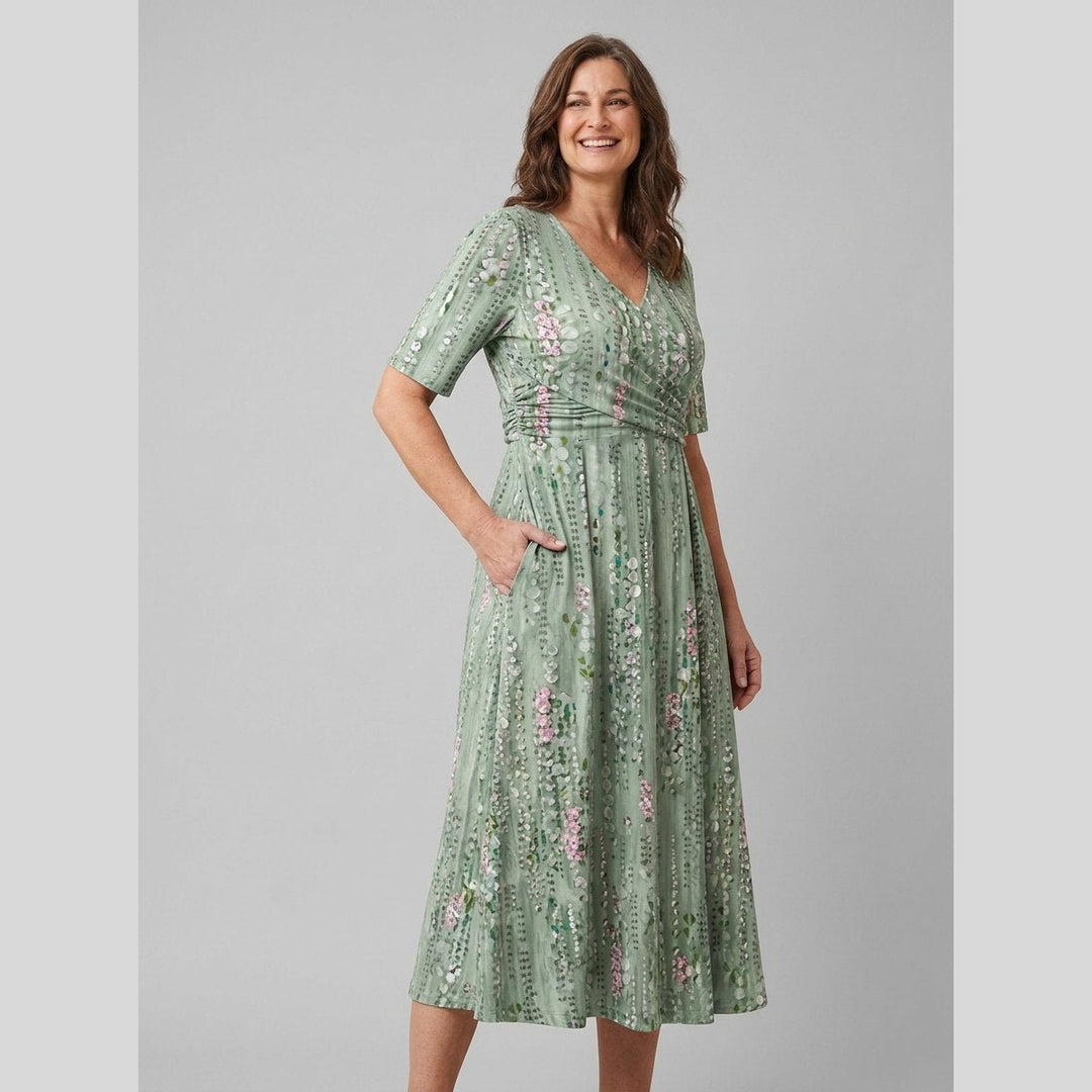 Mira | Floral Dress Lightweight Midi, V-Neck with Pockets