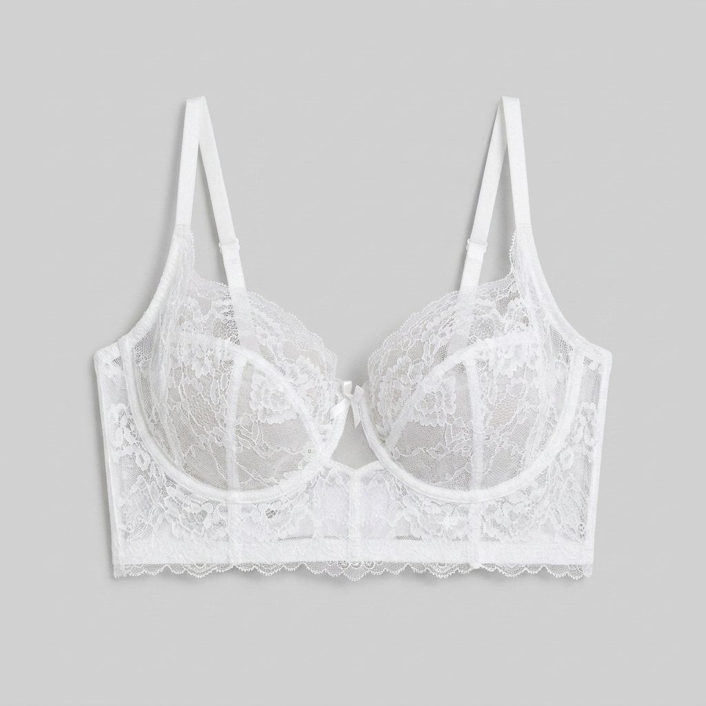 Mira Longline Bra white lace - front