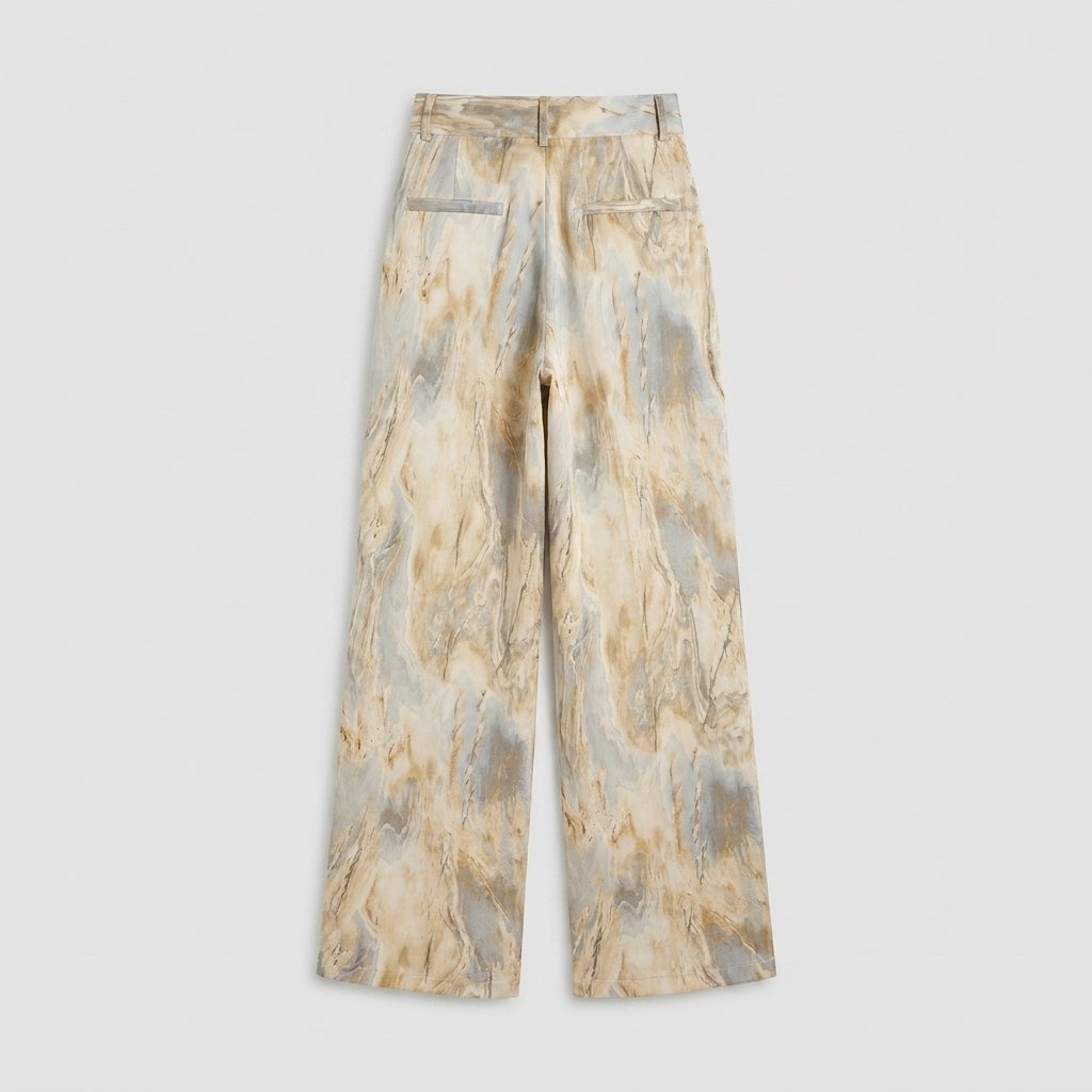 Mira | High Waisted Pants Marble Print, Full-Length, Soft Fabric