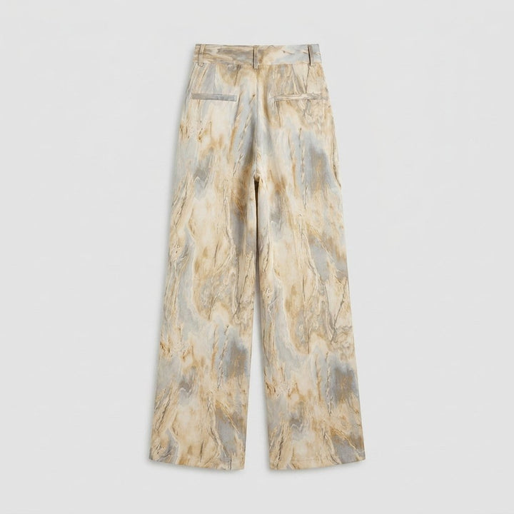 Mira | High Waisted Pants Marble Print, Full-Length, Soft Fabric
