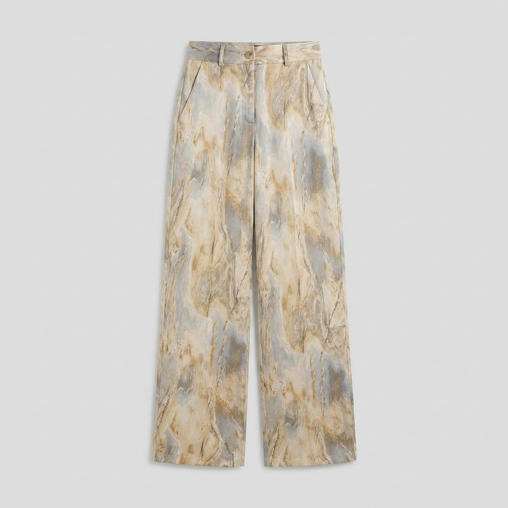 Mira | High Waisted Pants Marble Print, Full-Length, Soft Fabric