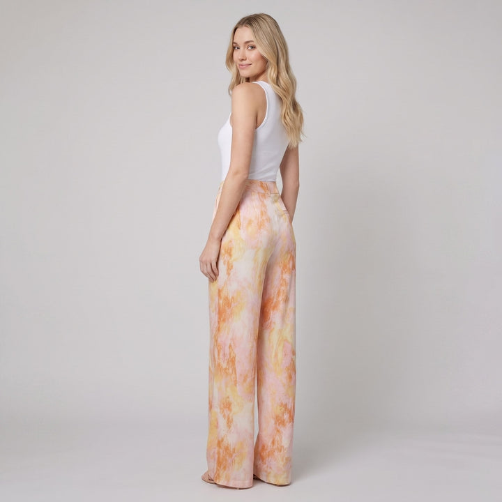 Mira marble print high waisted pants orange on model