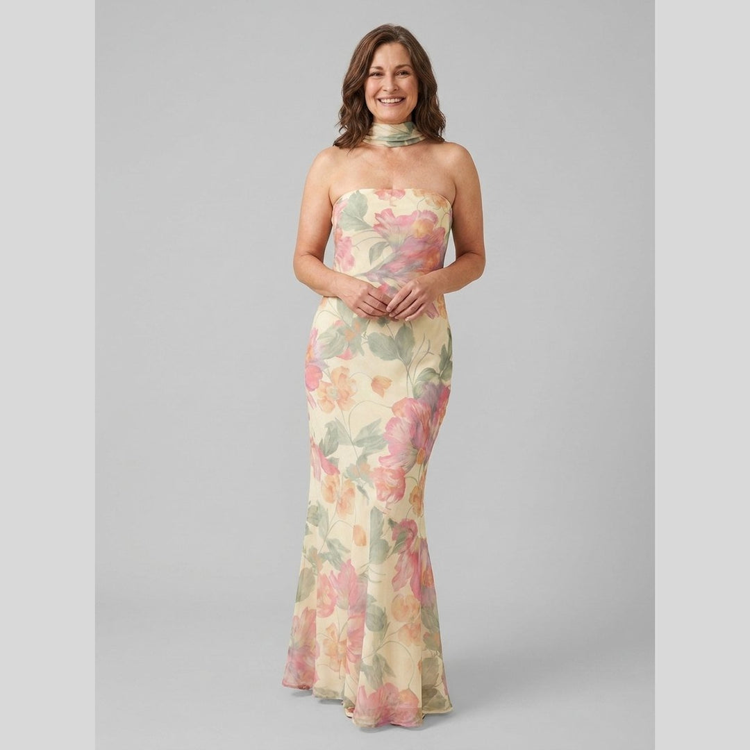 Mira floral print maxi dress front on model