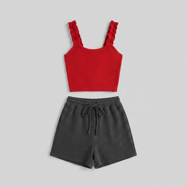 Mira | Women's Set Ribbed Knit Loungewear with Adjustable Drawstring Skort