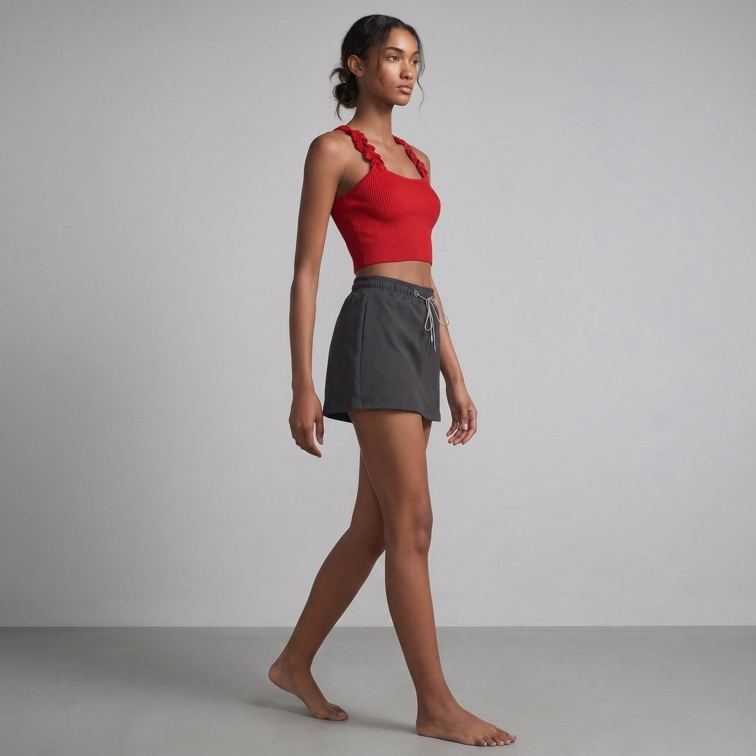 Mira | Women's Set Ribbed Knit Loungewear with Adjustable Drawstring Skort