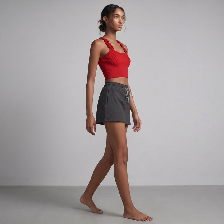Mira | Women's Set Ribbed Knit Loungewear with Adjustable Drawstring Skort