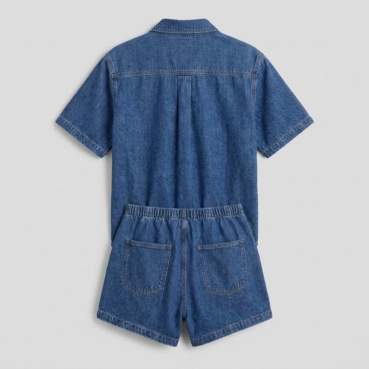 Olivia | Women's Set Organic Cotton Blend, Button-Down Top & Drawstring Shorts