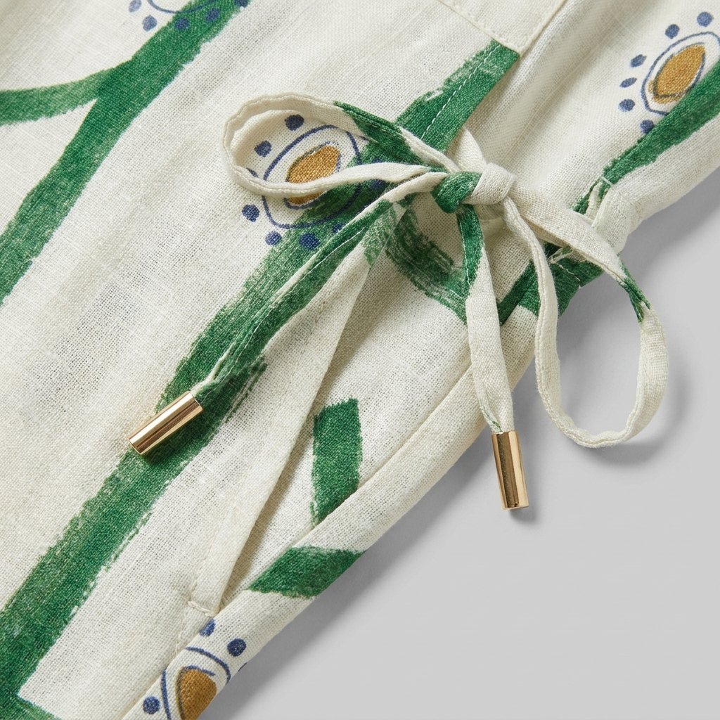 Pine | Drawstring Shorts Set Linen Blend, Casual Print