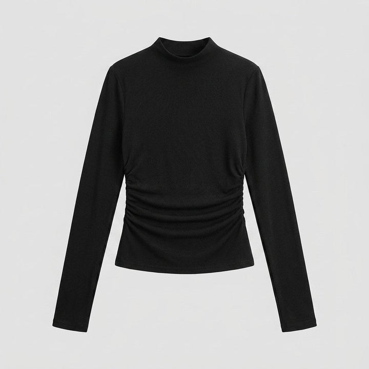 Ravishing Black Long Sleeve Shirt | High Stretch Jersey, Ruching Detail
