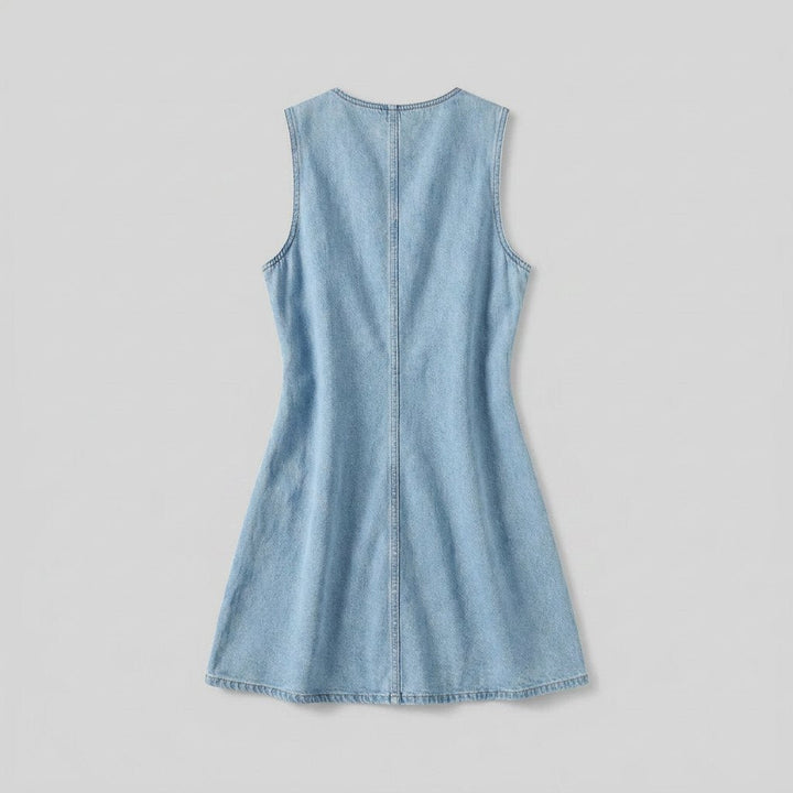 Rela | Denim Dress Vintage Light Blue, Mini Length, Double-Pocket Design