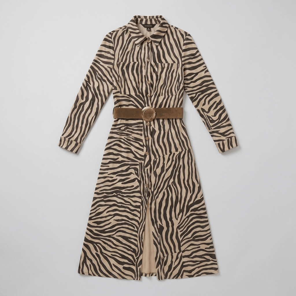 Retro Western Zebra Print Faux Suede Slit Midi Dress