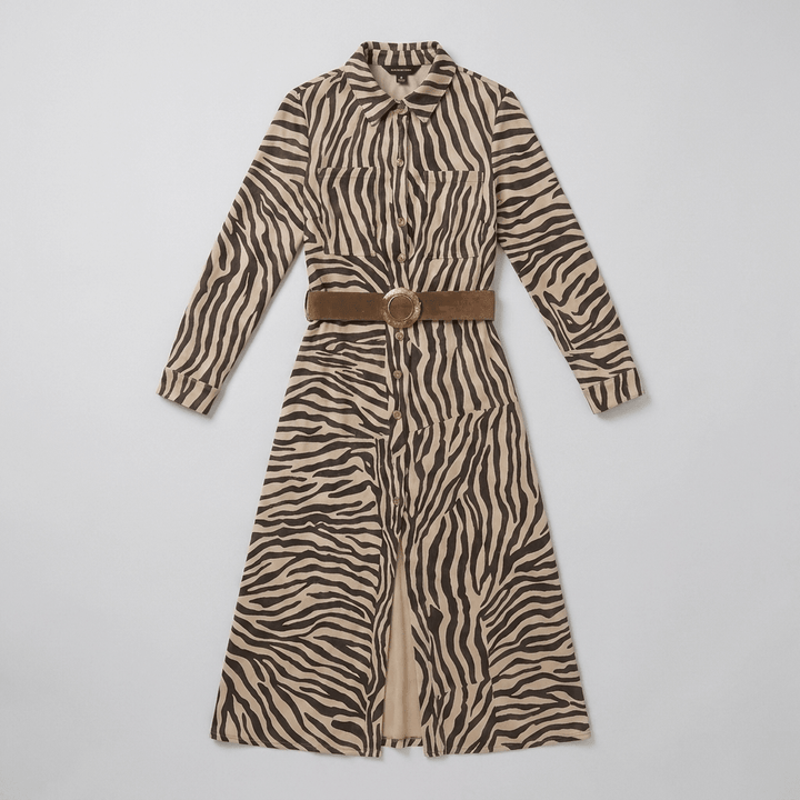 Retro Western Zebra Print Faux Suede Slit Midi Dress