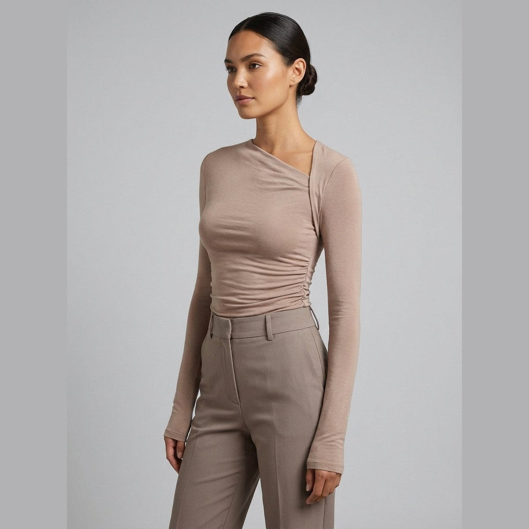 Riva asymmetric top apricot on model