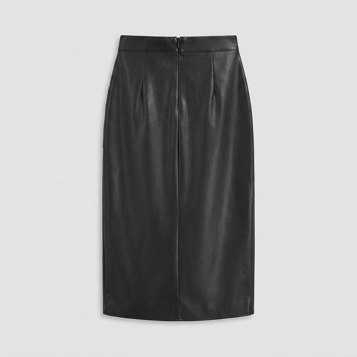 Riva | Midi Skirt Ruched Slit Faux Leather for Women