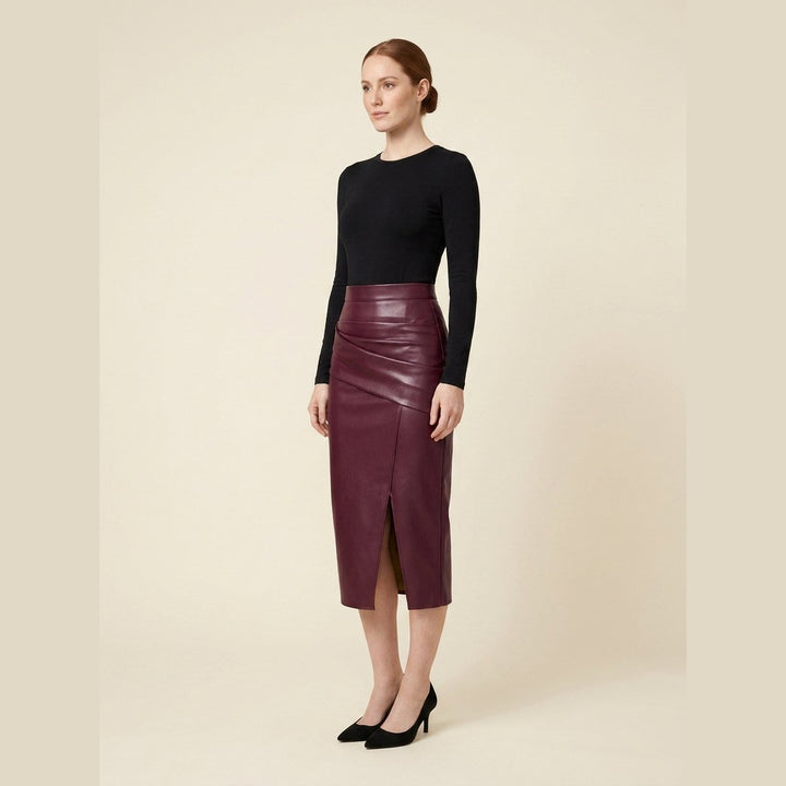Riva faux leather midi skirt burgundy on model