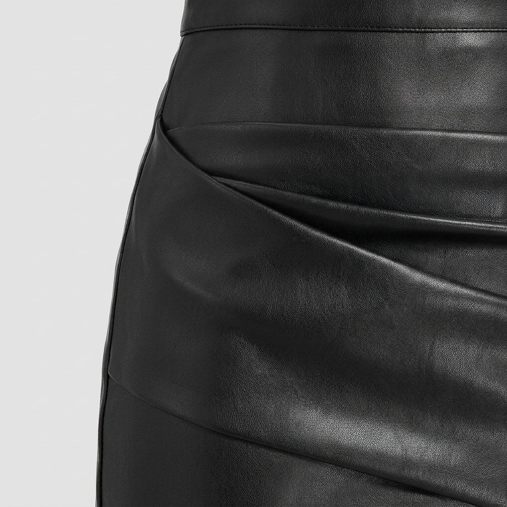 Riva | Midi Skirt Ruched Slit Faux Leather for Women