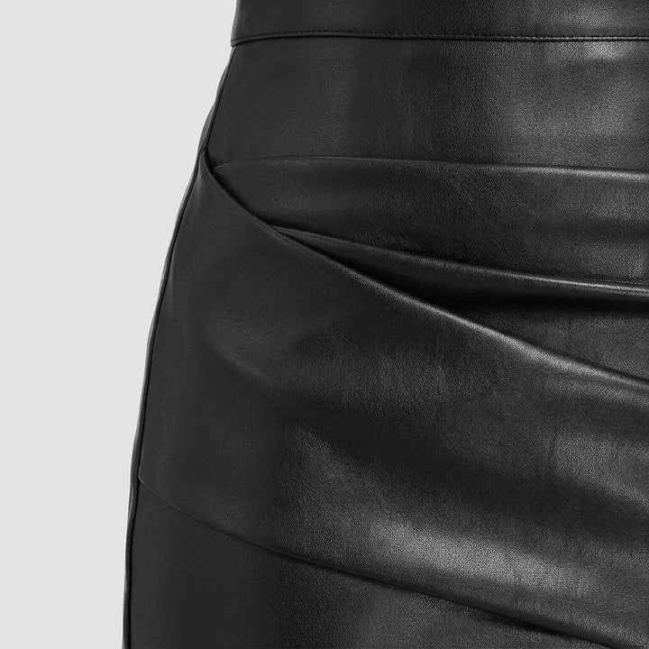 Riva | Midi Skirt Ruched Slit Faux Leather for Women
