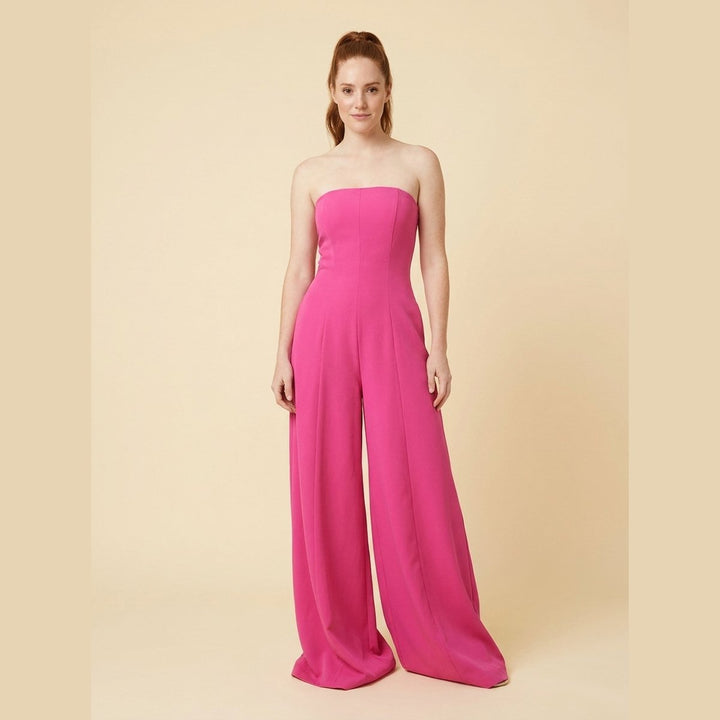 Riviera hot-pink strapless wide-leg jumpsuit