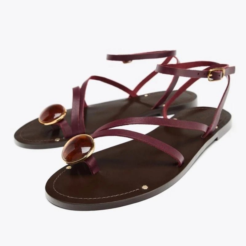Riviera burgundy rhinestone ankle-strap sandals, pair