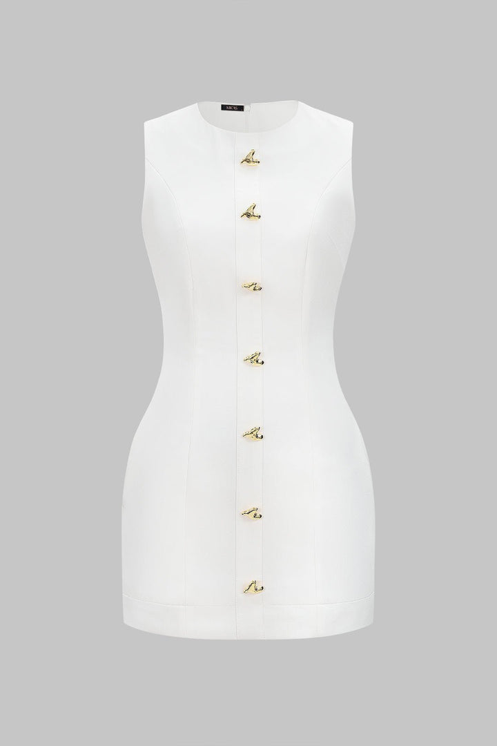 Ronda | Mini Dress Soft Fabric, Metallic Heart Button, Sleeveless, Summer Party Dress for Women