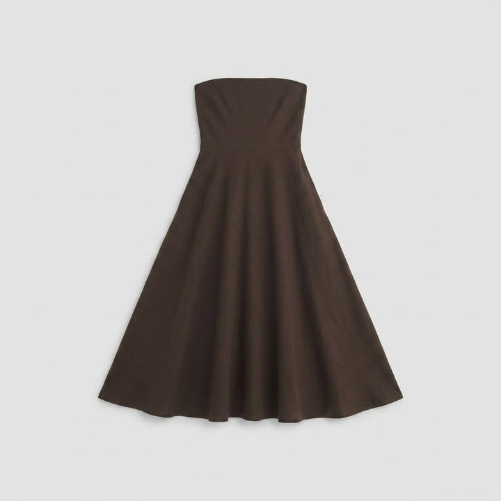 Sable Strapless Dress | Stretch Linen, Dark Brown Summer Dress for Women