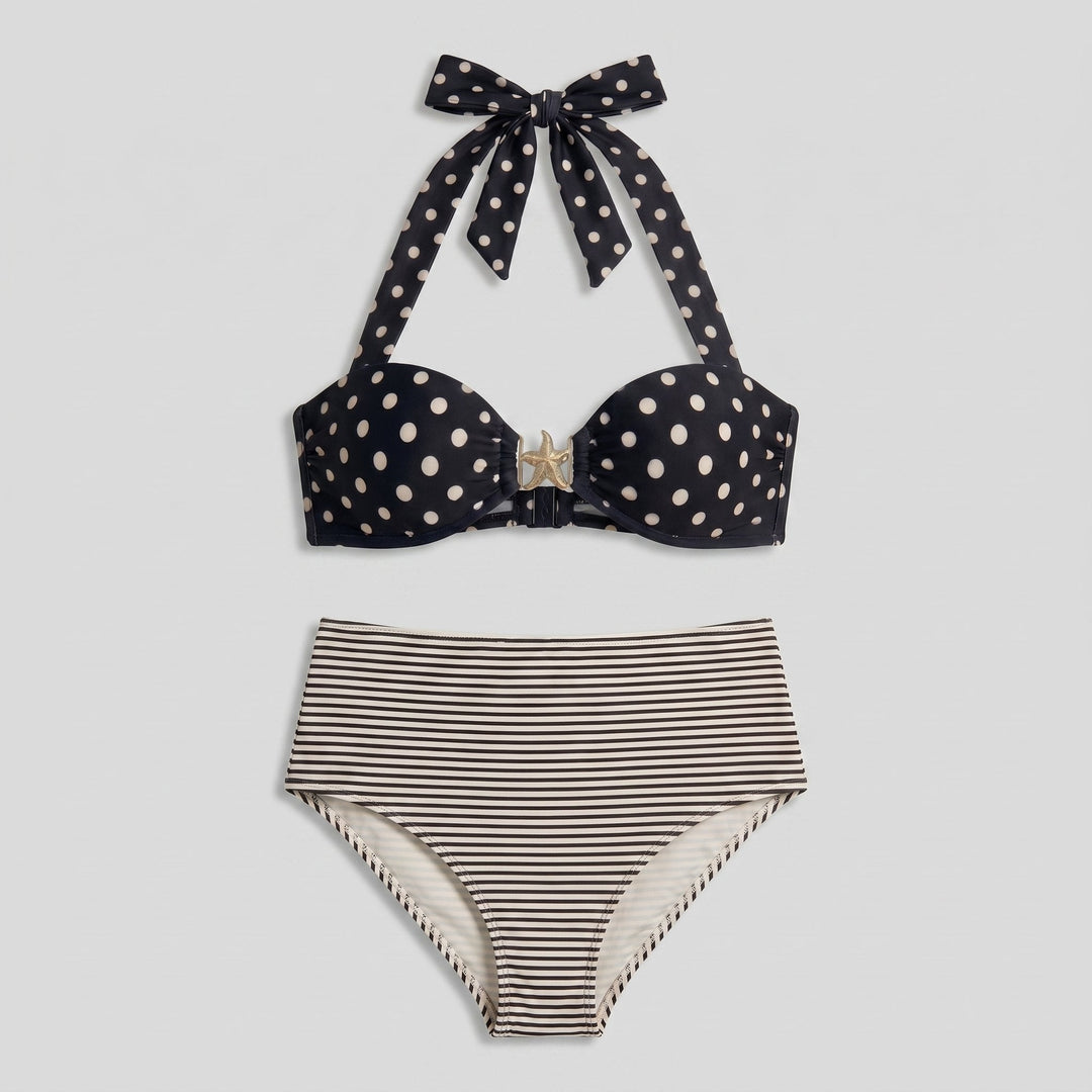 Sandy starfish polka dot bikini set deep blue front