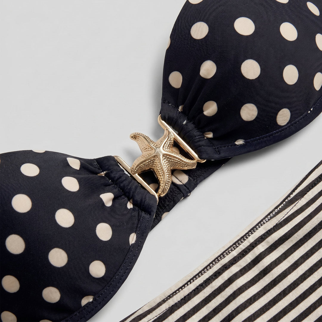 Sandy | Starfish Bikini Set Retro Polka Dot, High Stretch, Wireless Bra