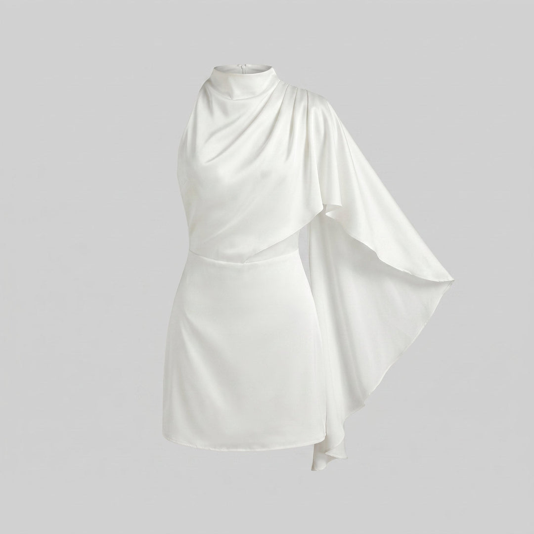 Sari | Asymmetrical Mini Dress Satin, Ruched Design, Zipper Closure