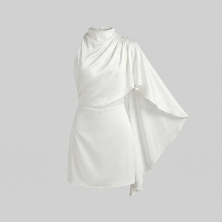 Sari | Asymmetrical Mini Dress Satin, Ruched Design, Zipper Closure