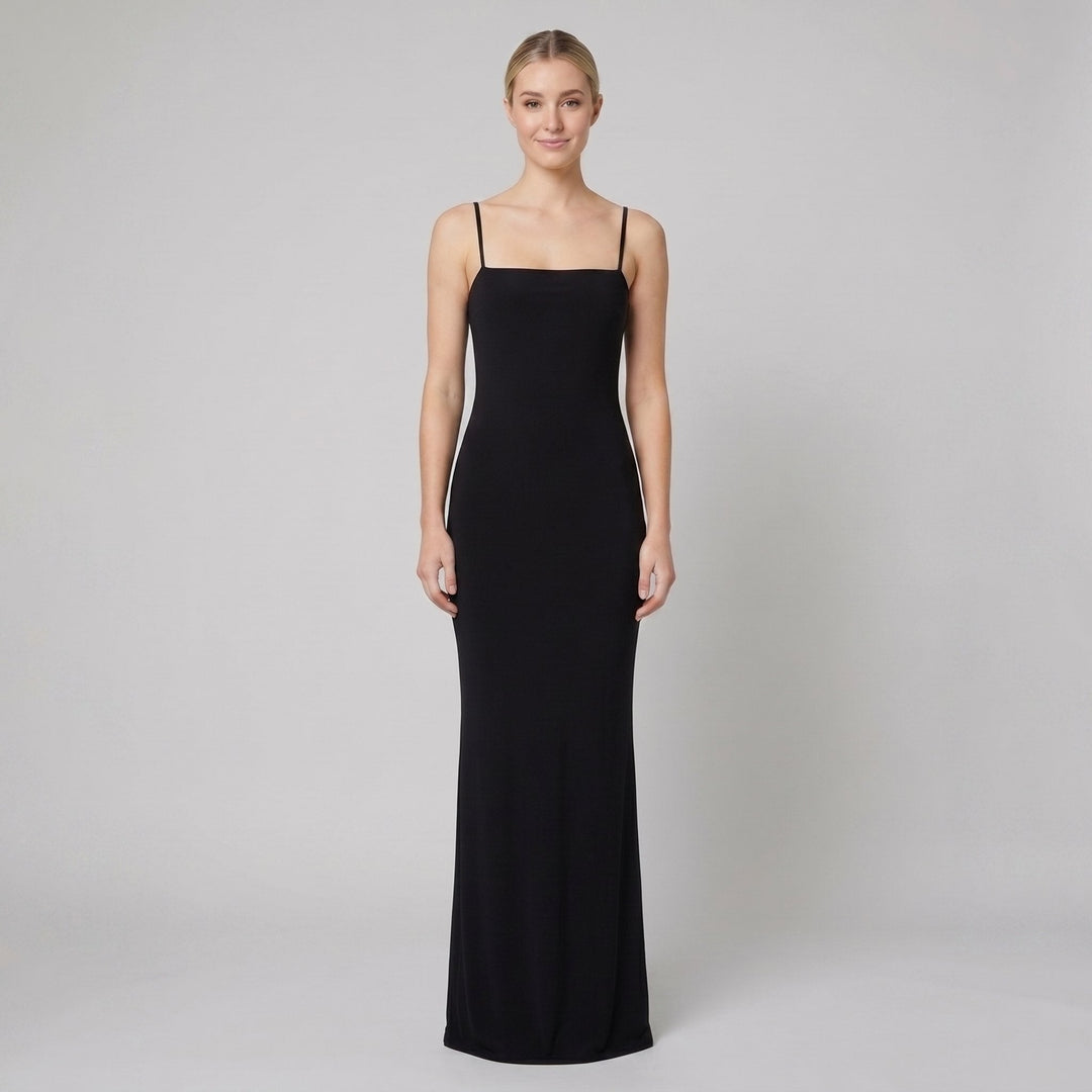 Sera square-neck column evening gown in black