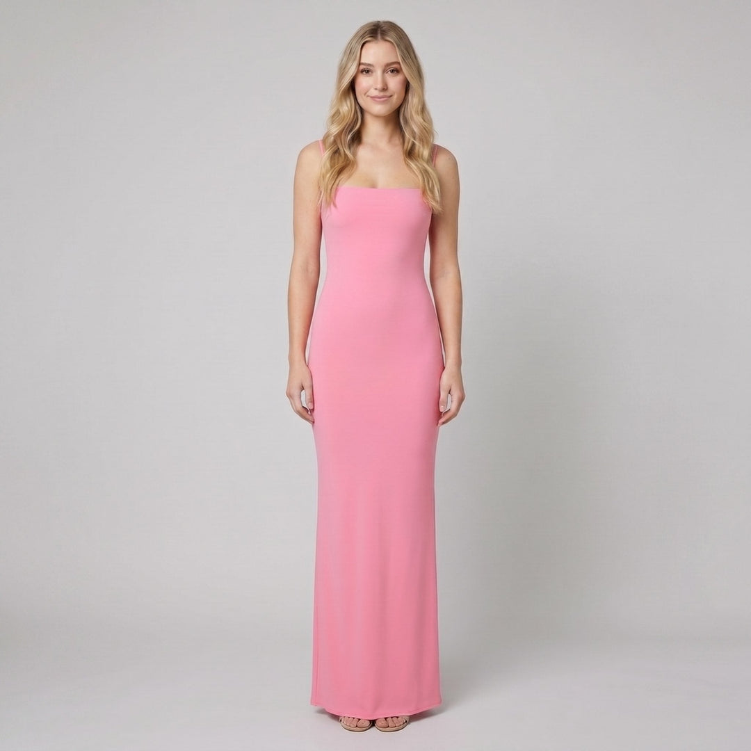 Sera square-neck column evening gown in pink