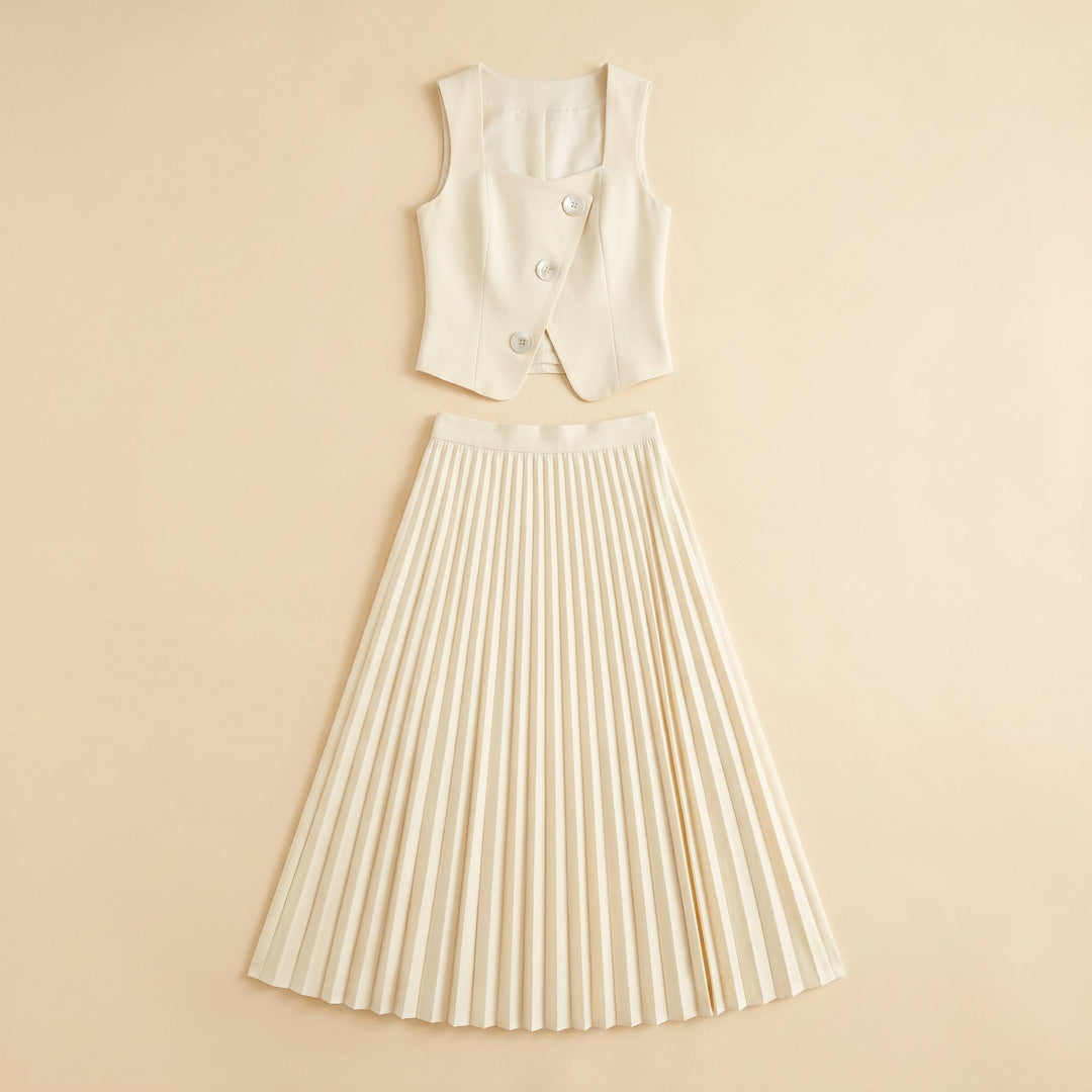 Sera | Matching Set Sleeveless Cropped Top & Pleated Maxi Skirt for Women