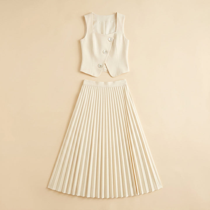 Sera | Matching Set Sleeveless Cropped Top & Pleated Maxi Skirt for Women