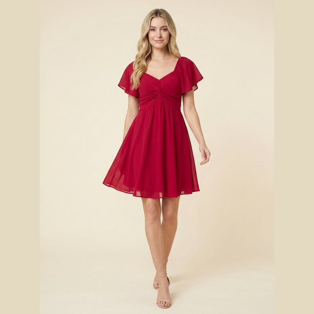 Sienna V red chiffon flutter-sleeve mini dress