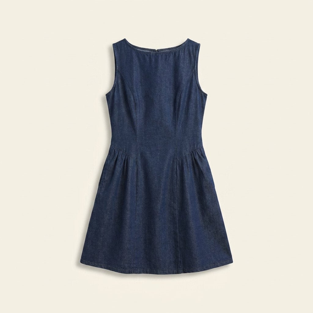 Sleek Denim Dress | Sleeveless A-Line Mini, Cotton Blend