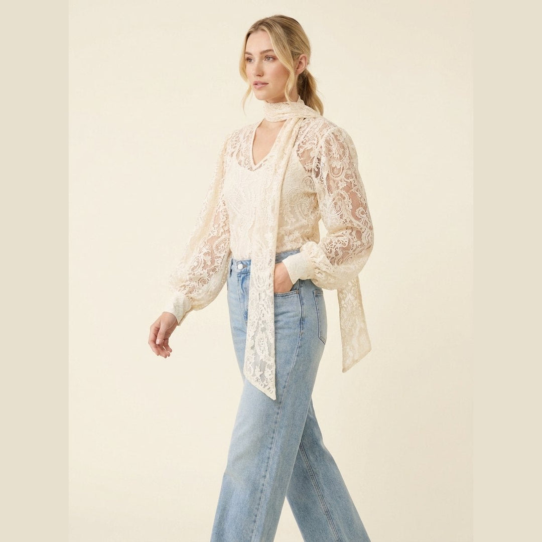 Soleil | Women's Shirt Elegant Lace, Long Sleeve V Neck