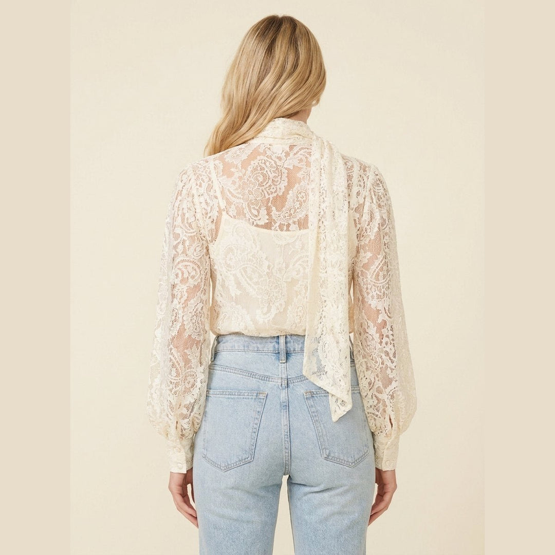 Soleil | Women's Shirt Elegant Lace, Long Sleeve V Neck