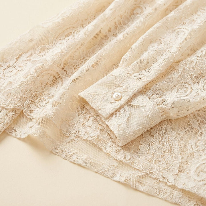 Soleil | Women's Shirt Elegant Lace, Long Sleeve V Neck