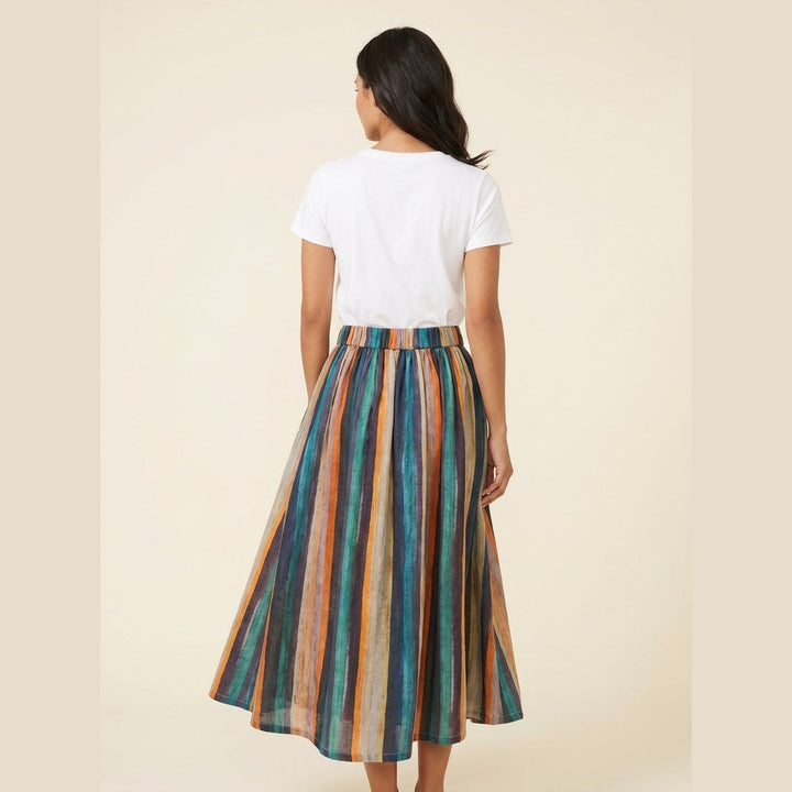 Sora | A-Line Skirt Striped Retro Print, Linen Blend