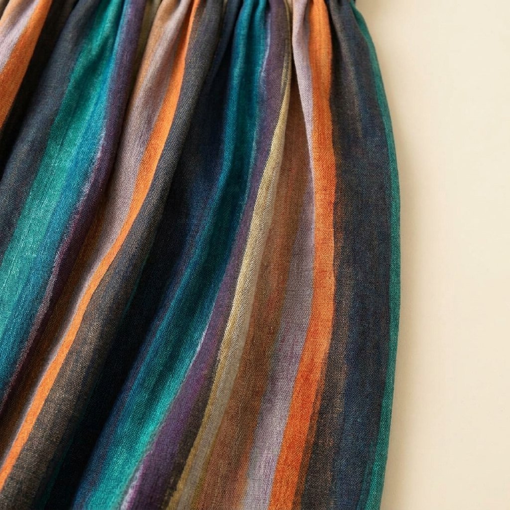 Sora | A-Line Skirt Striped Retro Print, Linen Blend