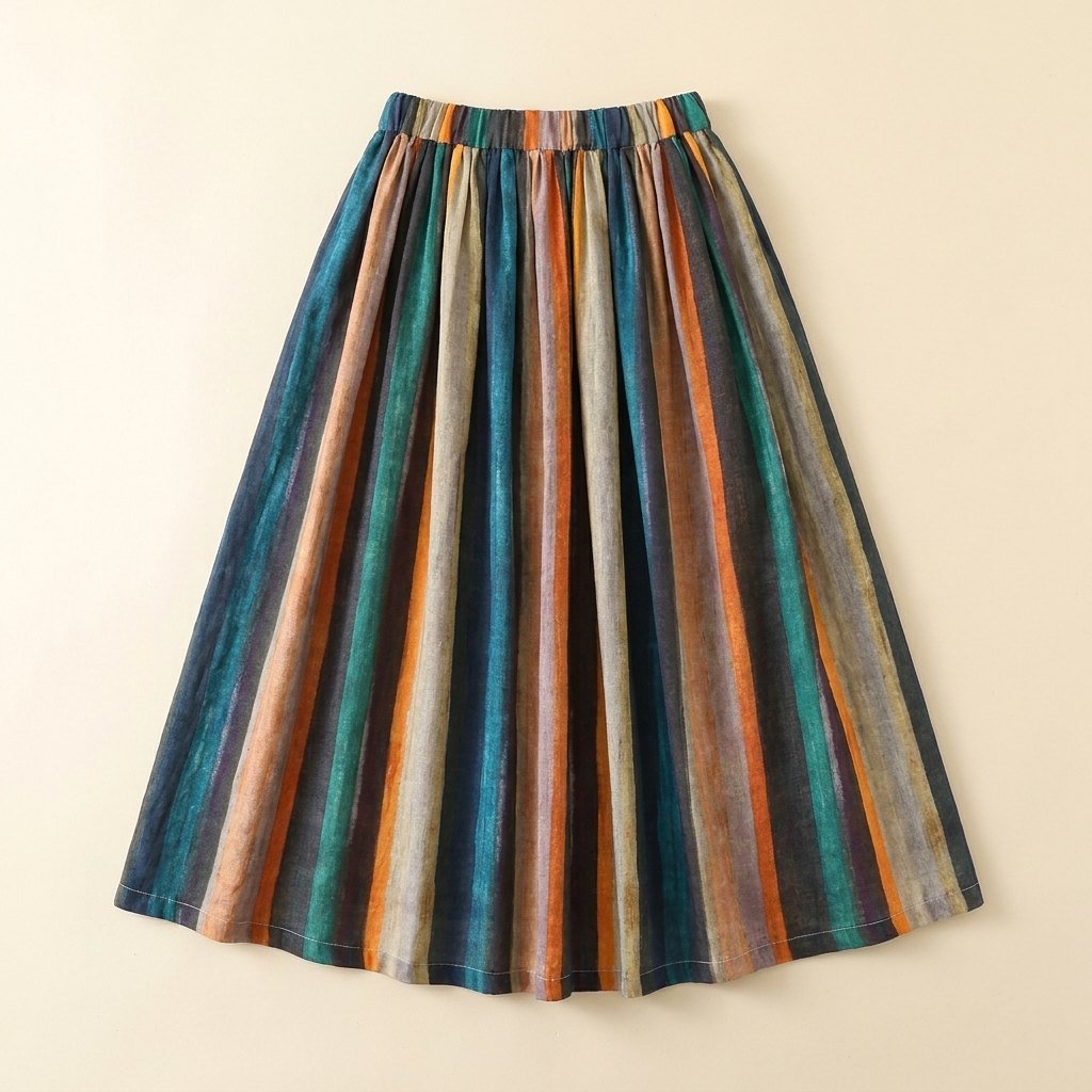 Sora | A-Line Skirt Striped Retro Print, Linen Blend