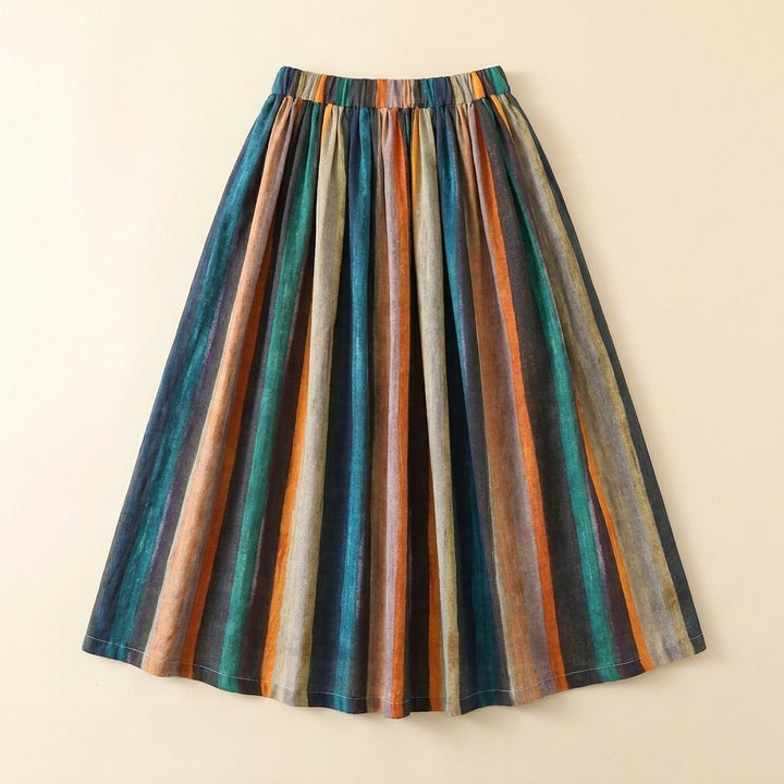 Sora | A-Line Skirt Striped Retro Print, Linen Blend
