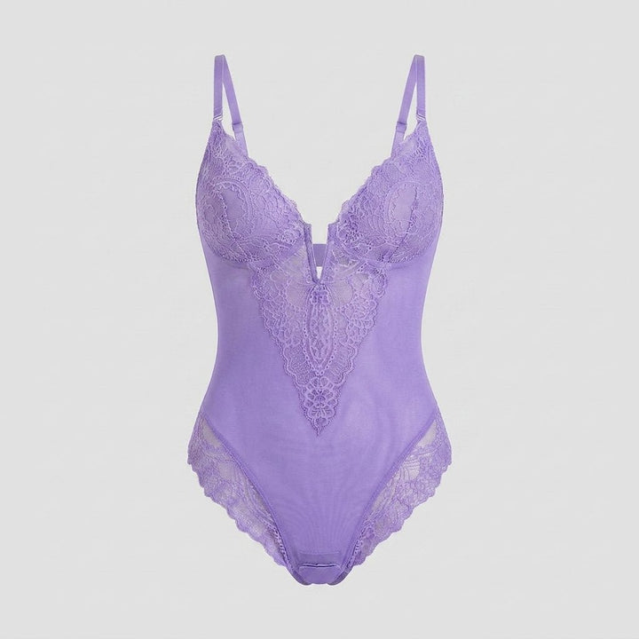 Svelte | Lace Bodysuit Deep V-Neck, Breathable High-Stretch Design