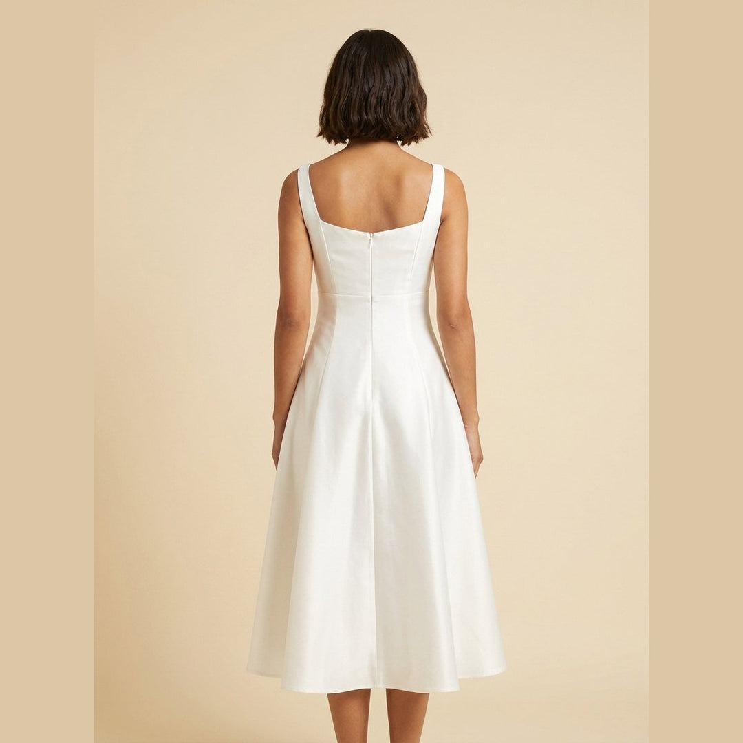 Talia | Midi Dress Tailored A-Line, Square Neck, Formal Style