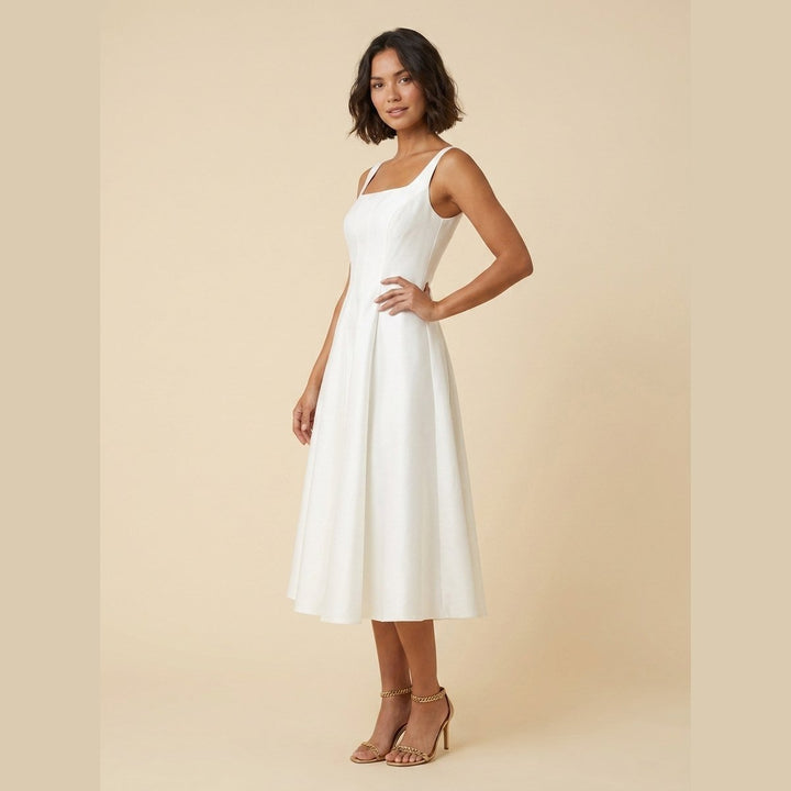 Talia | Midi Dress Tailored A-Line, Square Neck, Formal Style
