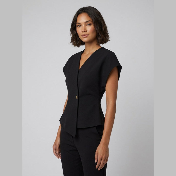 Tara V-neck peplum top black on model