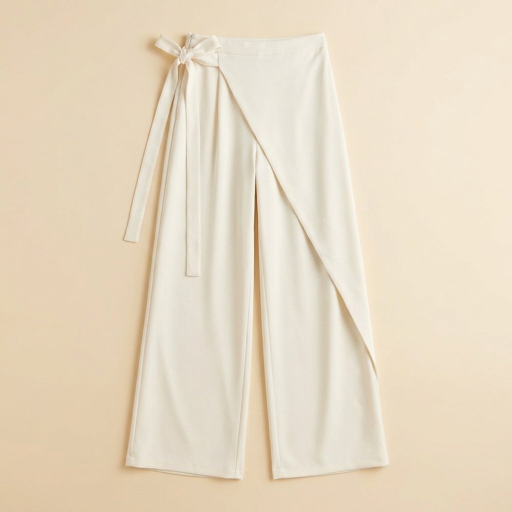 Tina | Asymmetrical Pants Tie Front, Straight Leg