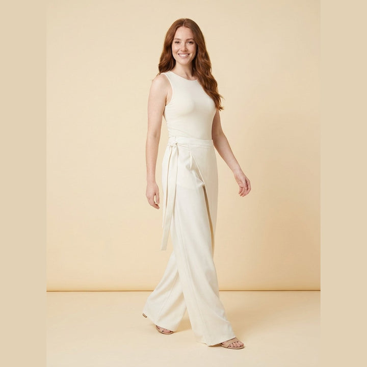 Tina | Asymmetrical Pants Tie Front, Straight Leg